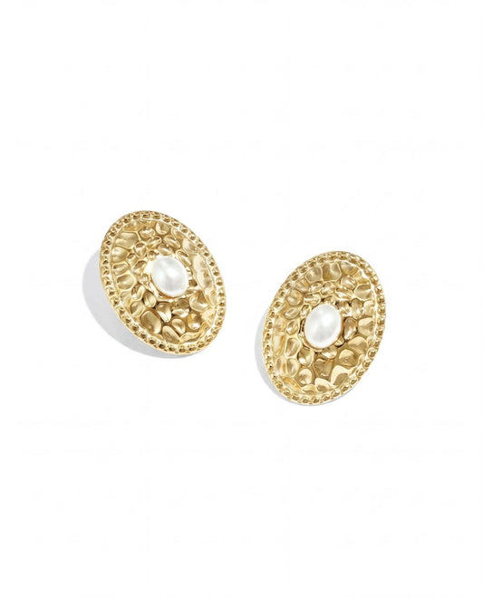 Textured Gold Disc - Stainless Steel Earrings - Mevotti